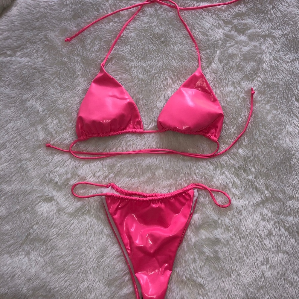 Brand New Neon Pink Patent String Bikini